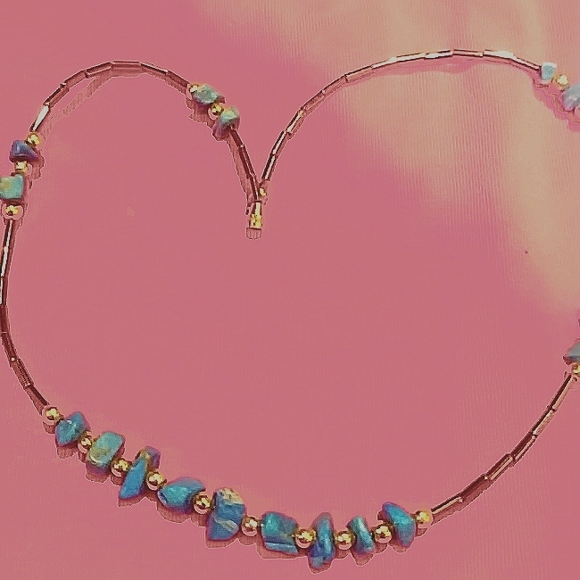 Turquoise with hematite holiw tube beading 16" necklace - Picture 3 of 4